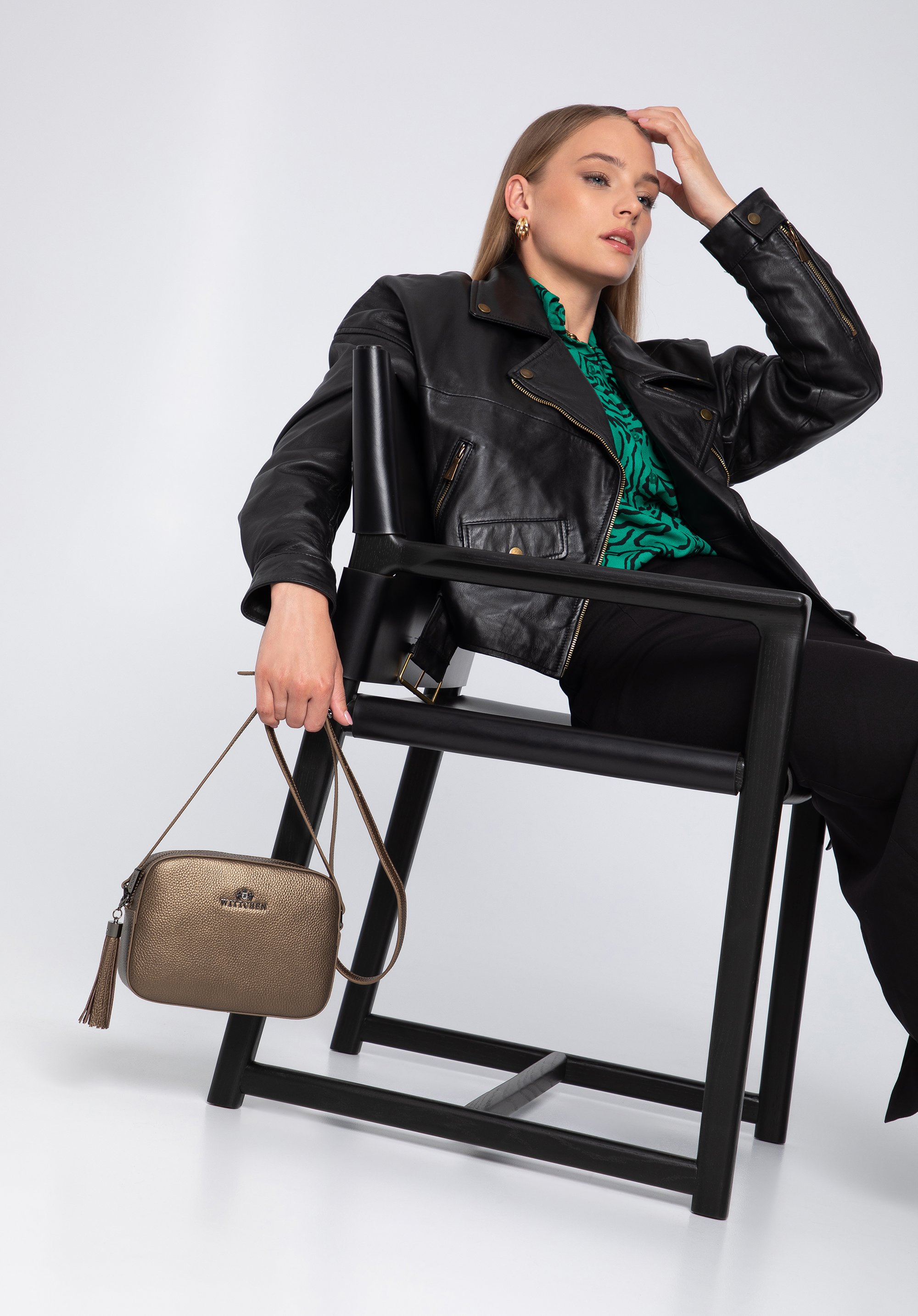 Kožená crossbody kabelka ve tvaru krabice, zlatá, 29-4E-014-G, Obrázek 1