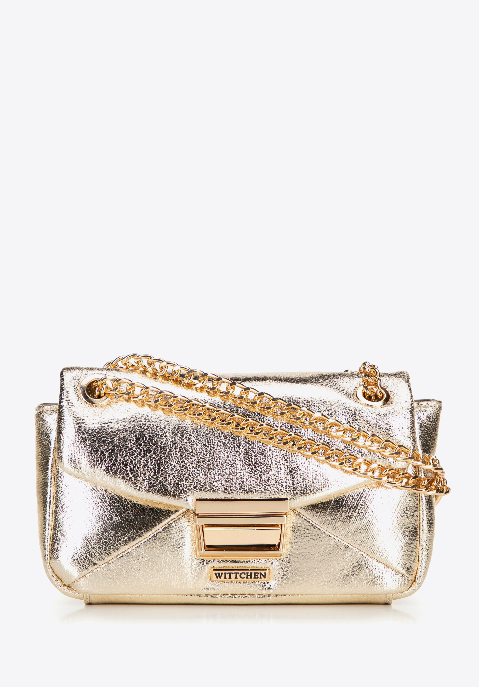 Lesklá crossbody kabelka z umelej kože, zlatá, 100-4Y-216-G, Obrázok 1