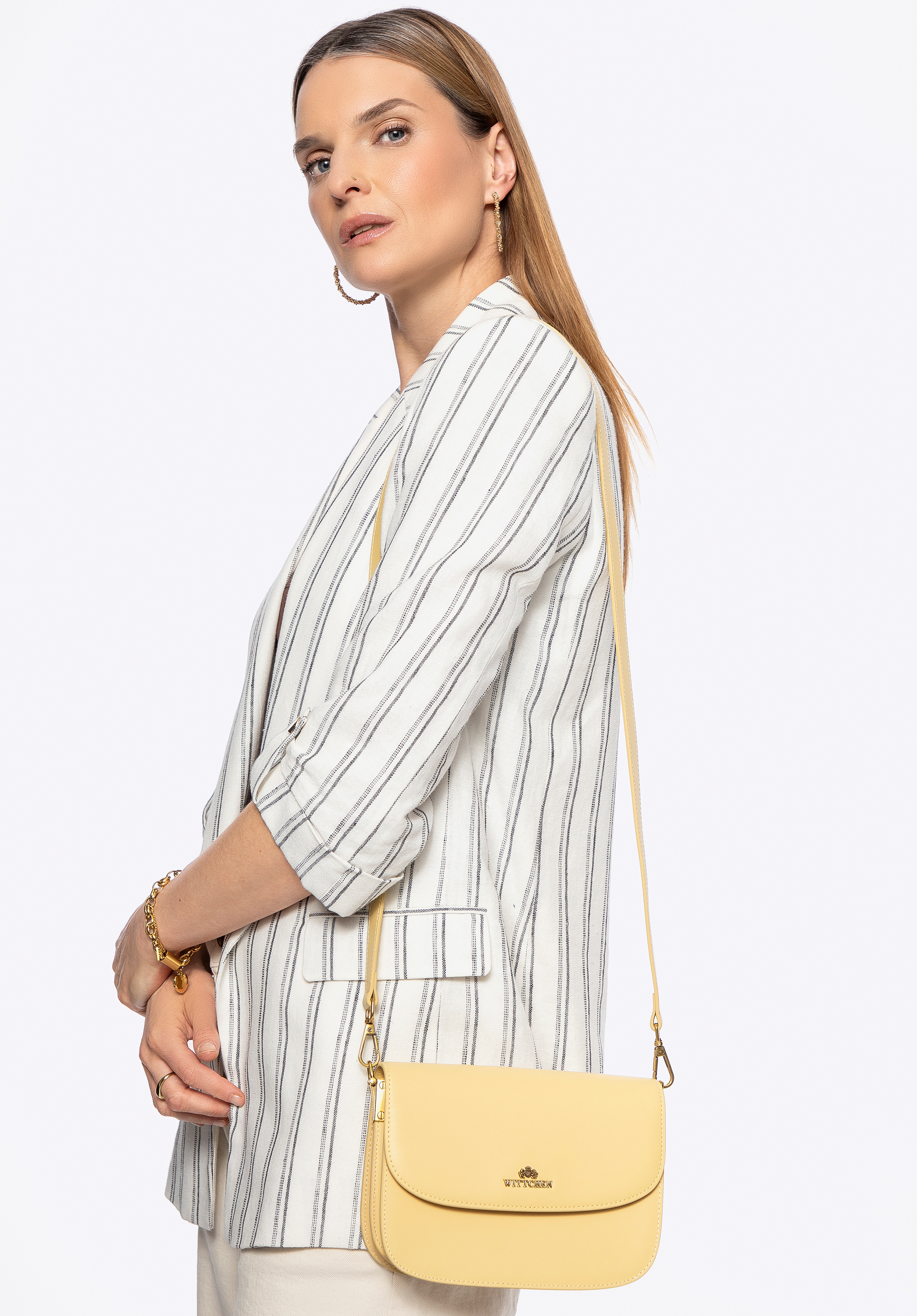 Dámská kožená crossbody kabelka, žlutá, 100-4E-214-Y, Obrázek 1