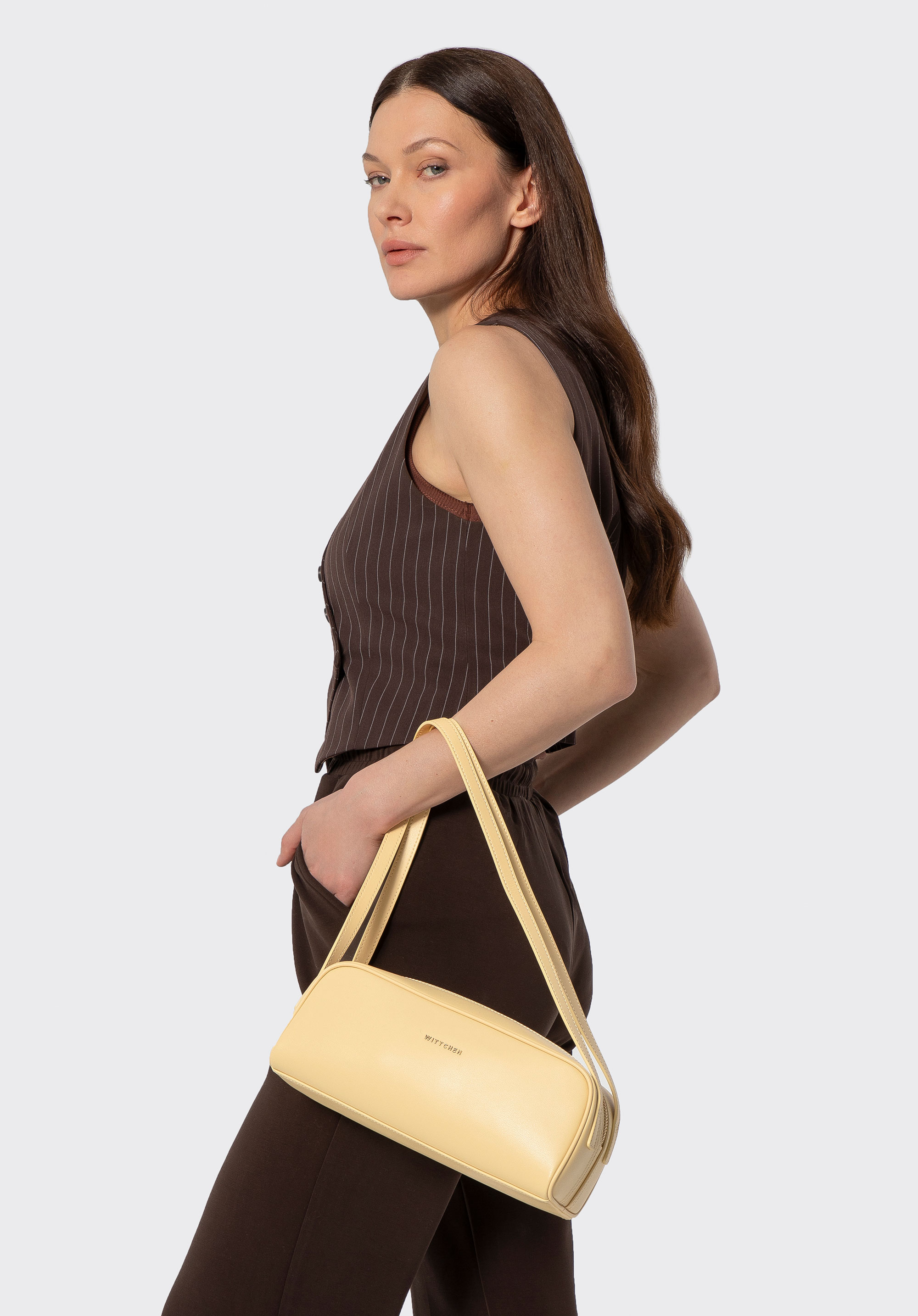 Prodloužená kožená bagetová taška, žlutá, 102-4E-600-Y, Obrázek 1