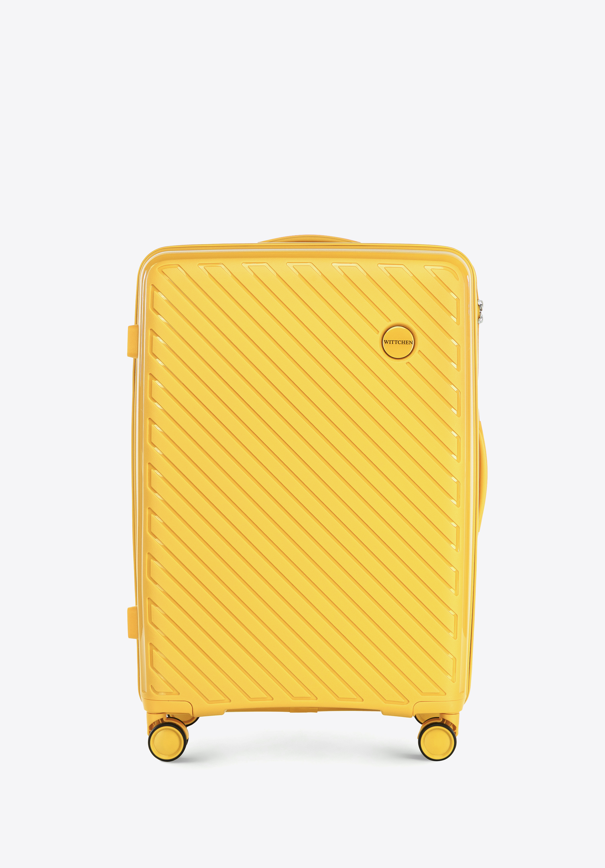 Střední polypropylenový kufr s reliéfními pruhy, žlutá, 56-3T-202-50, Obrázek 1