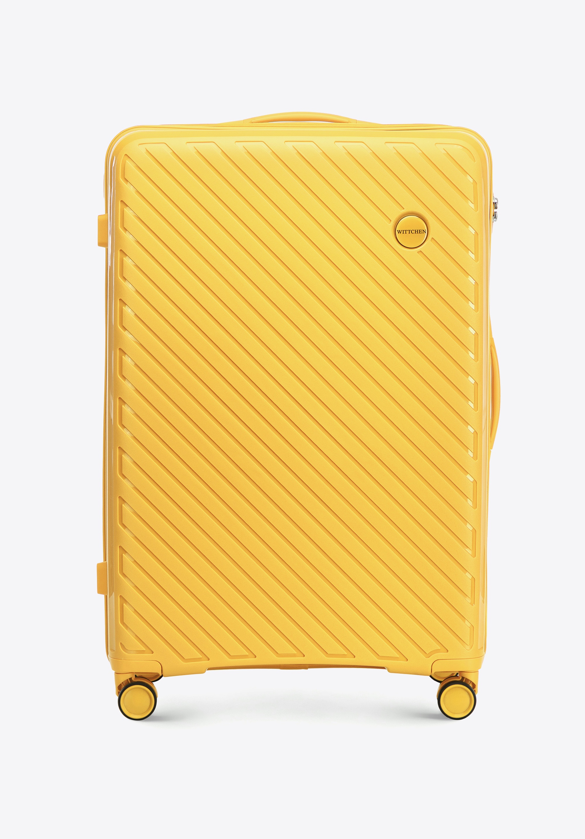 Velký polypropylenový kufr s reliéfními pruhy, žlutá, 56-3T-203-50, Obrázek 1