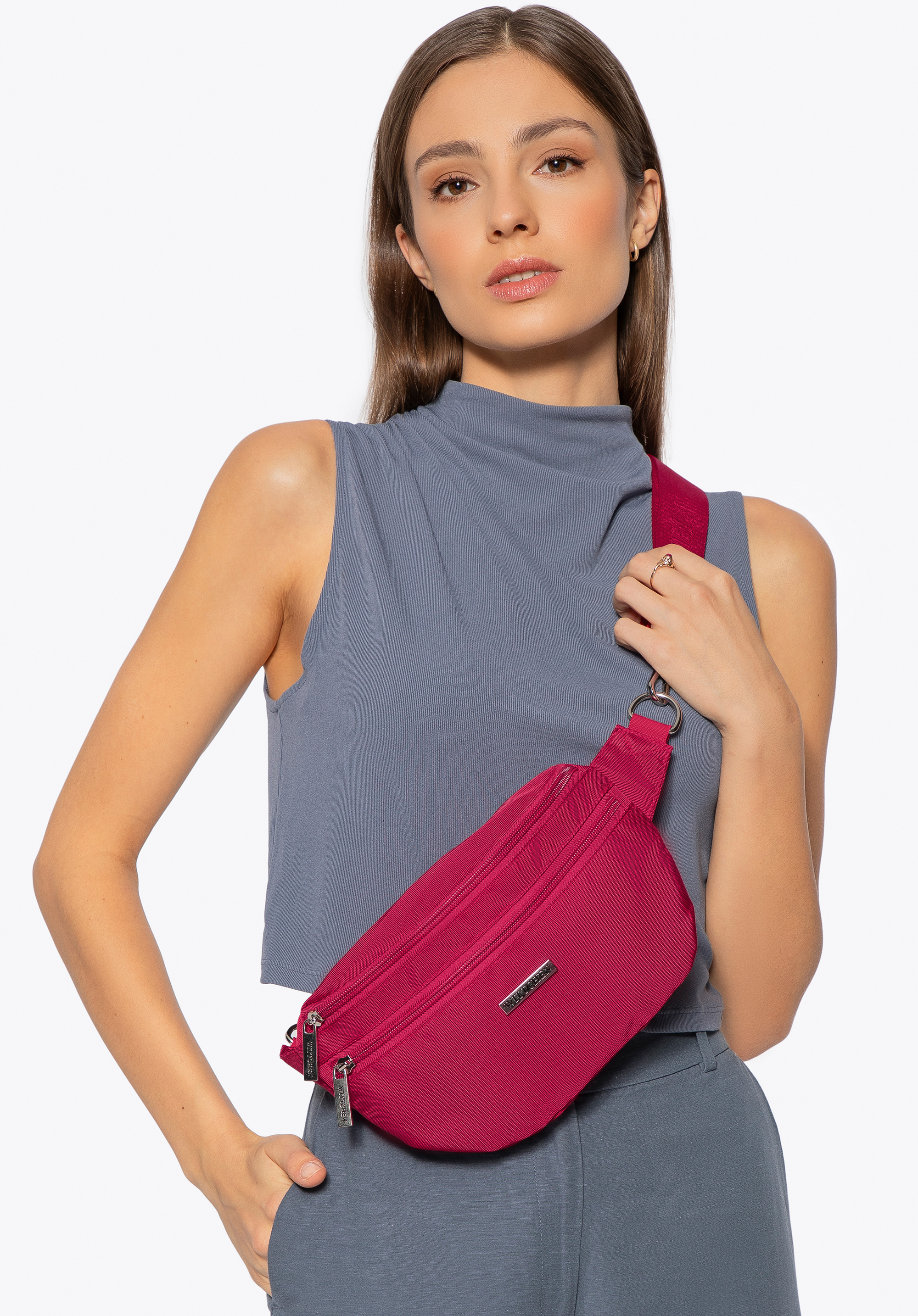 Geantă de talie din poliester cu curea detașabilă, zmeuriu, 29-2P-000-36, Fotografie 1