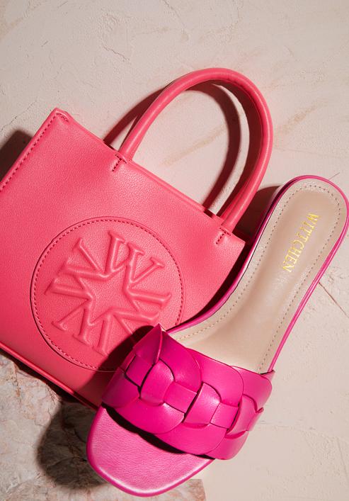 Sandale împletite cu toc mic, roz, 98-DP-201-1-37, Fotografie 36