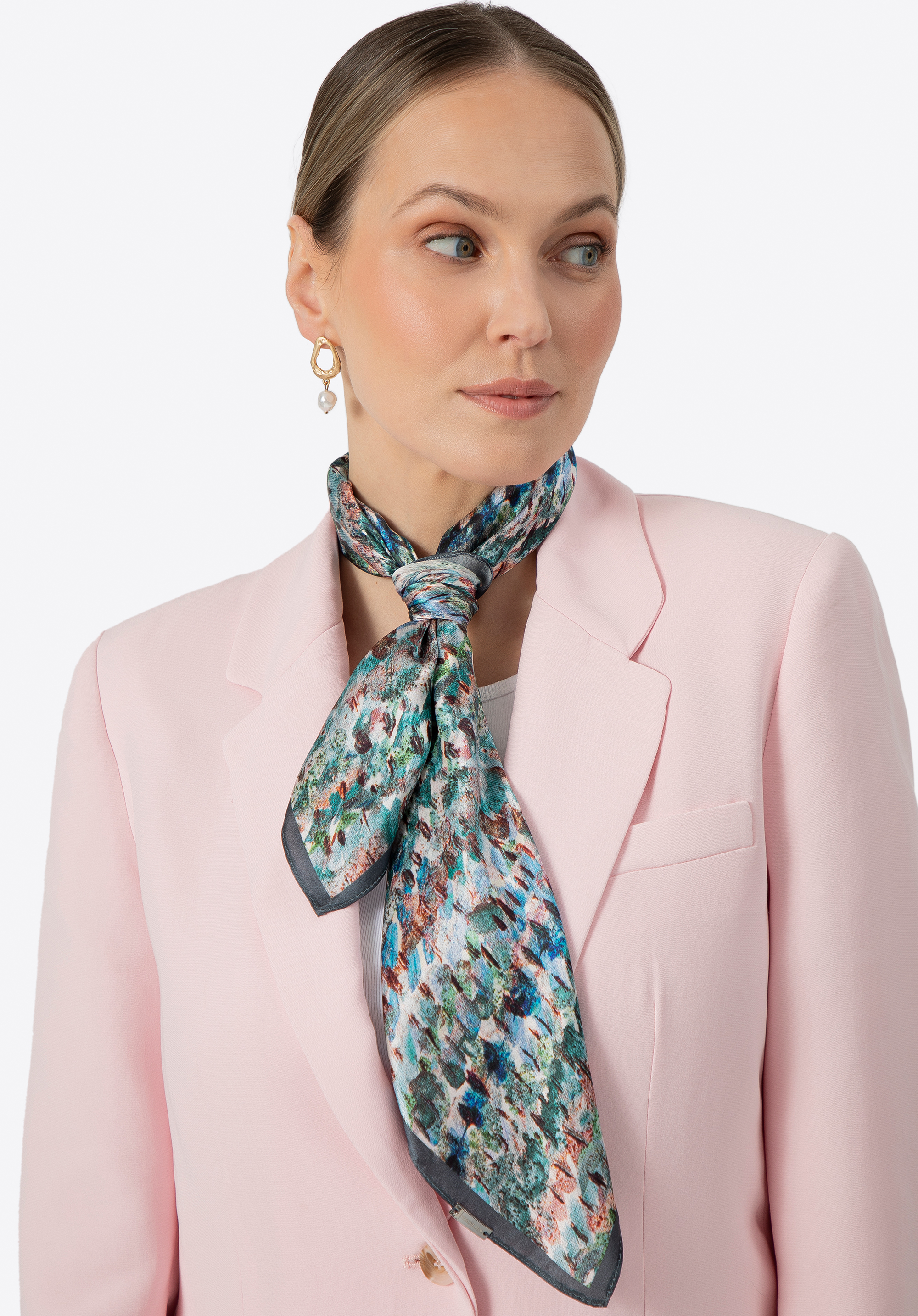 Absztrakt mintás női selyemsál, zöld barna, 100-7D-S01-X31, Fénykép 1