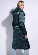 Hosszú női steppelt kabát kapucnival, zöld, 95-9D-401-Z-XL, Fénykép 3