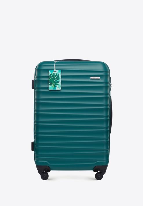 Közepes méretű bőrönd, poggyászcímkével, zöld, 56-3A-312-01Z, Fénykép 1