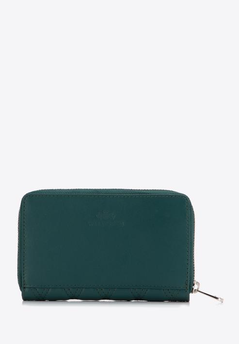 Közepes méretű dekoratív szegecsekkel díszített steppelt női steppelt bőr pénztárca, zöld, 14-1-938-P, Fénykép 5