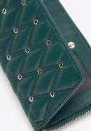 Közepes méretű dekoratív szegecsekkel díszített steppelt női steppelt bőr pénztárca, zöld, 14-1-938-P, Fénykép 6