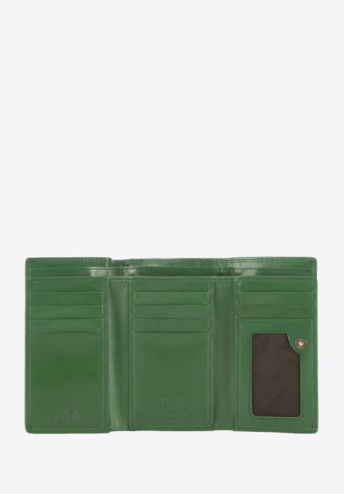 Közepes méretű, sima felületű női bőr pénztárca, zöld, 14-1-916-L0, Fénykép 2