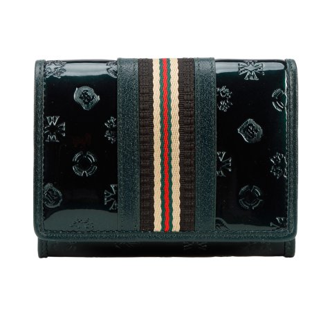 Női lakkbőr pénztárca monogramos dombornyomással és szalaggal, zöld, 34-1-070-11, Fénykép 1