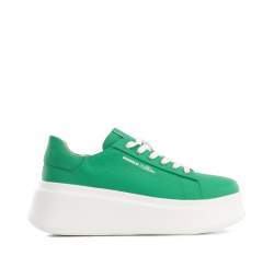 Klasszikus női vastag talpú bőr sneakers, zöld, 96-D-963-Z-40, Fénykép 1