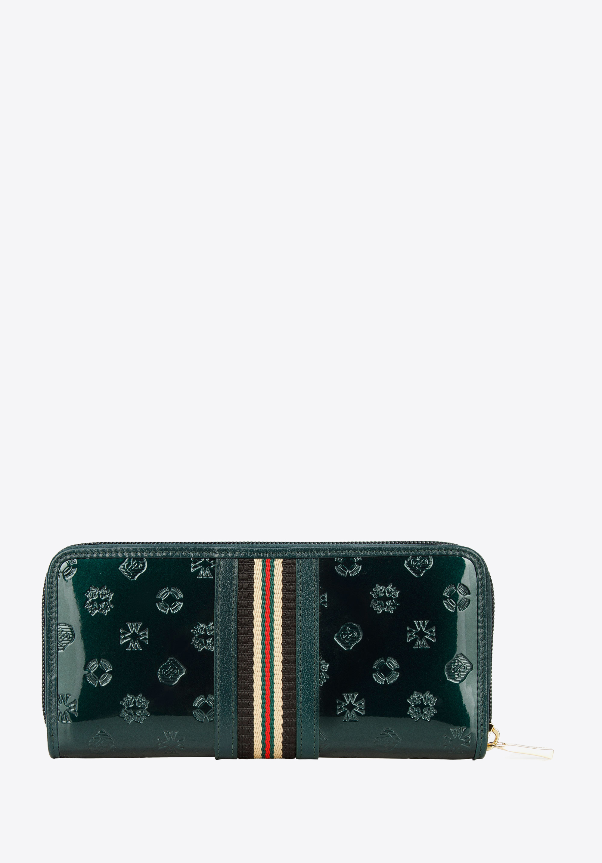 Női szalagos, monogramos lakkbőr pénztárca, zöld, 34-1-393-00, Fénykép 1