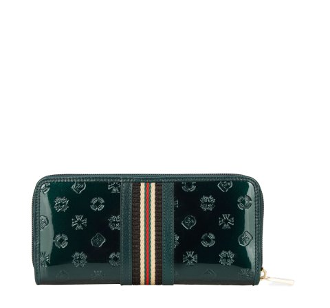 Női szalagos, monogramos lakkbőr pénztárca, zöld, 34-1-393-11, Fénykép 1