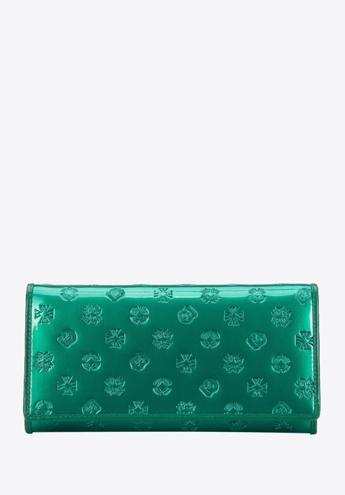 Női lakkbőr monogramos pénztárca, zöld, 34-1-075-FF, Fénykép 1