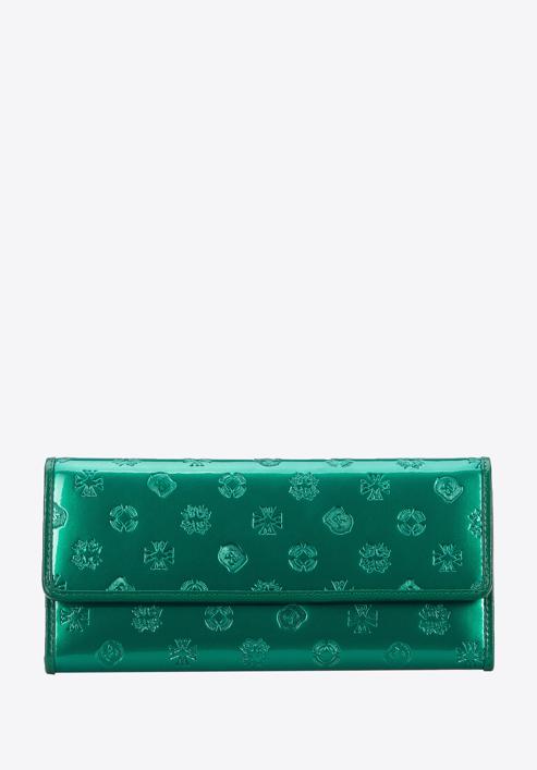 Női pénztárca, monogrammal dombornyomott lakkozott bőrből, zöld, 34-1-413-FF, Fénykép 1