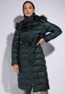 Női steppelt téli kabát szőrmés kapucnival, zöld, 95-9D-400-1-S, Fénykép 1