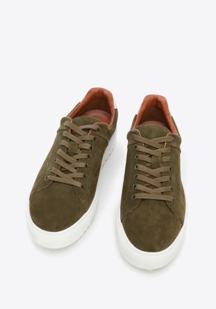 Vastag talpú férfi velúrbőr sneakers, zöld, 96-M-709-Z-41, Fénykép 1