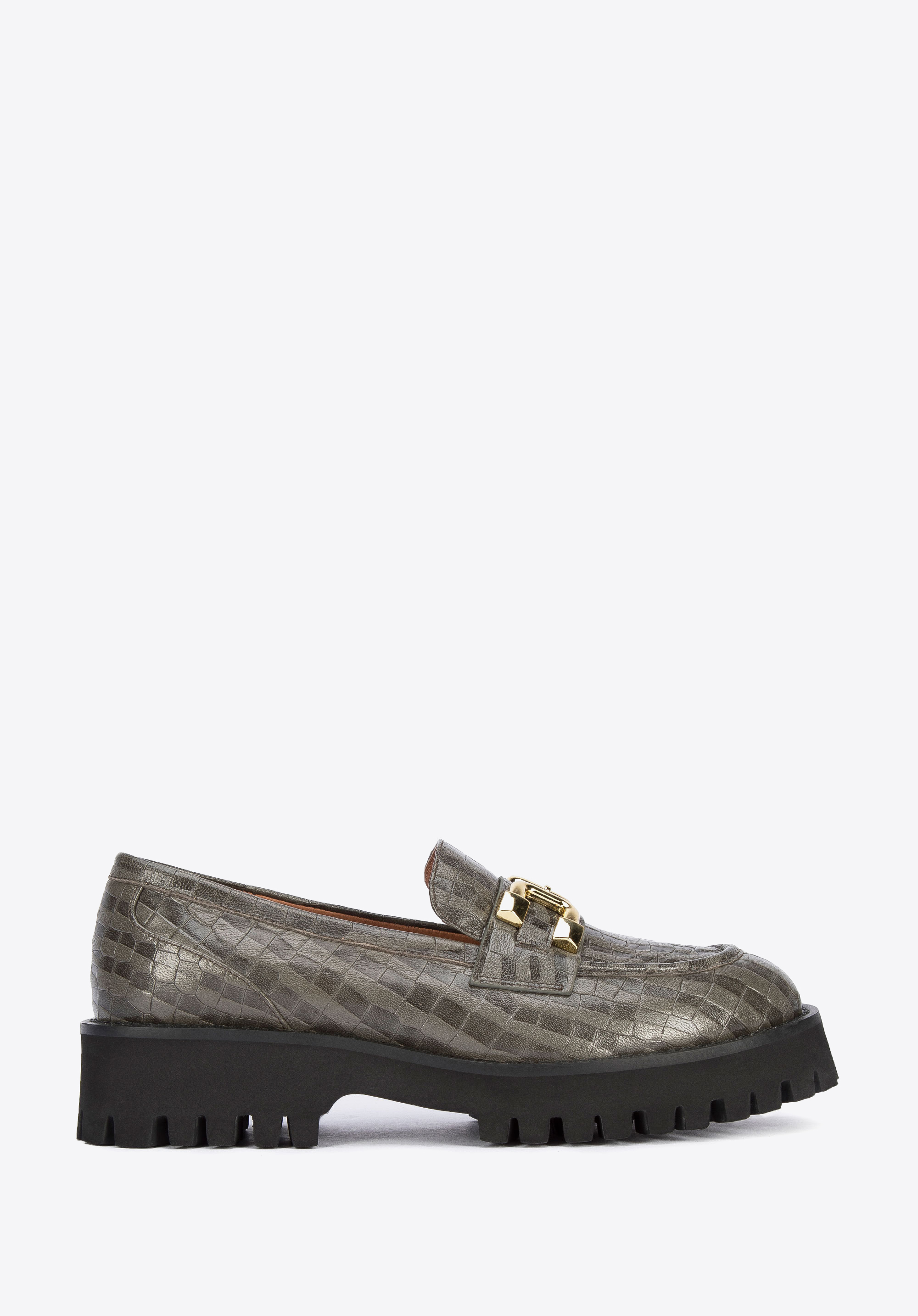 Vastagtalpú női bőr mokaszin csattal, zöld, 95-D-518-8-39, Fénykép 1