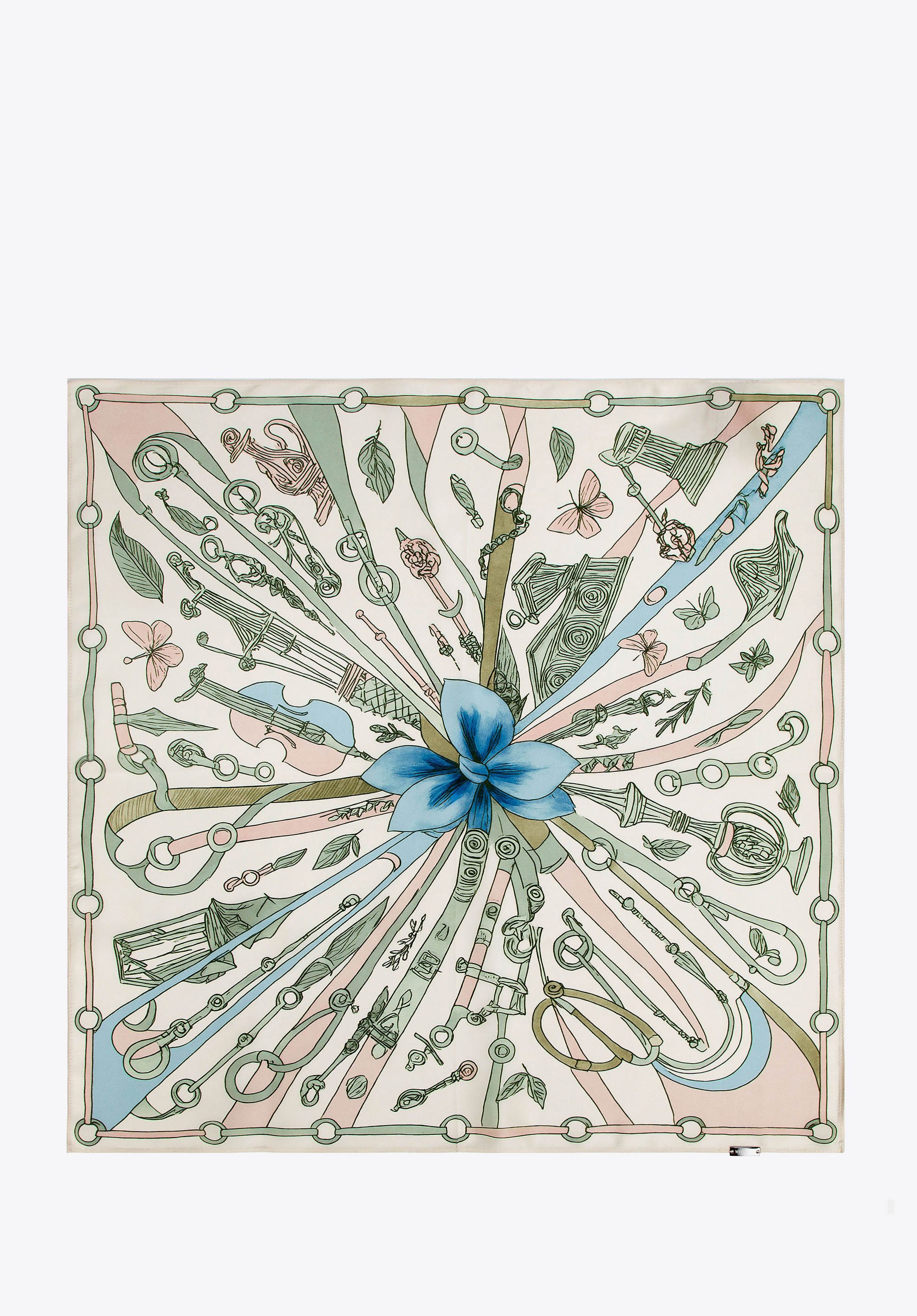 Damska apaszka z jedwabiu z dekoracyjnym motywem, beżowo-niebieski, 103-7D-S01-X10, Zdjęcie 1