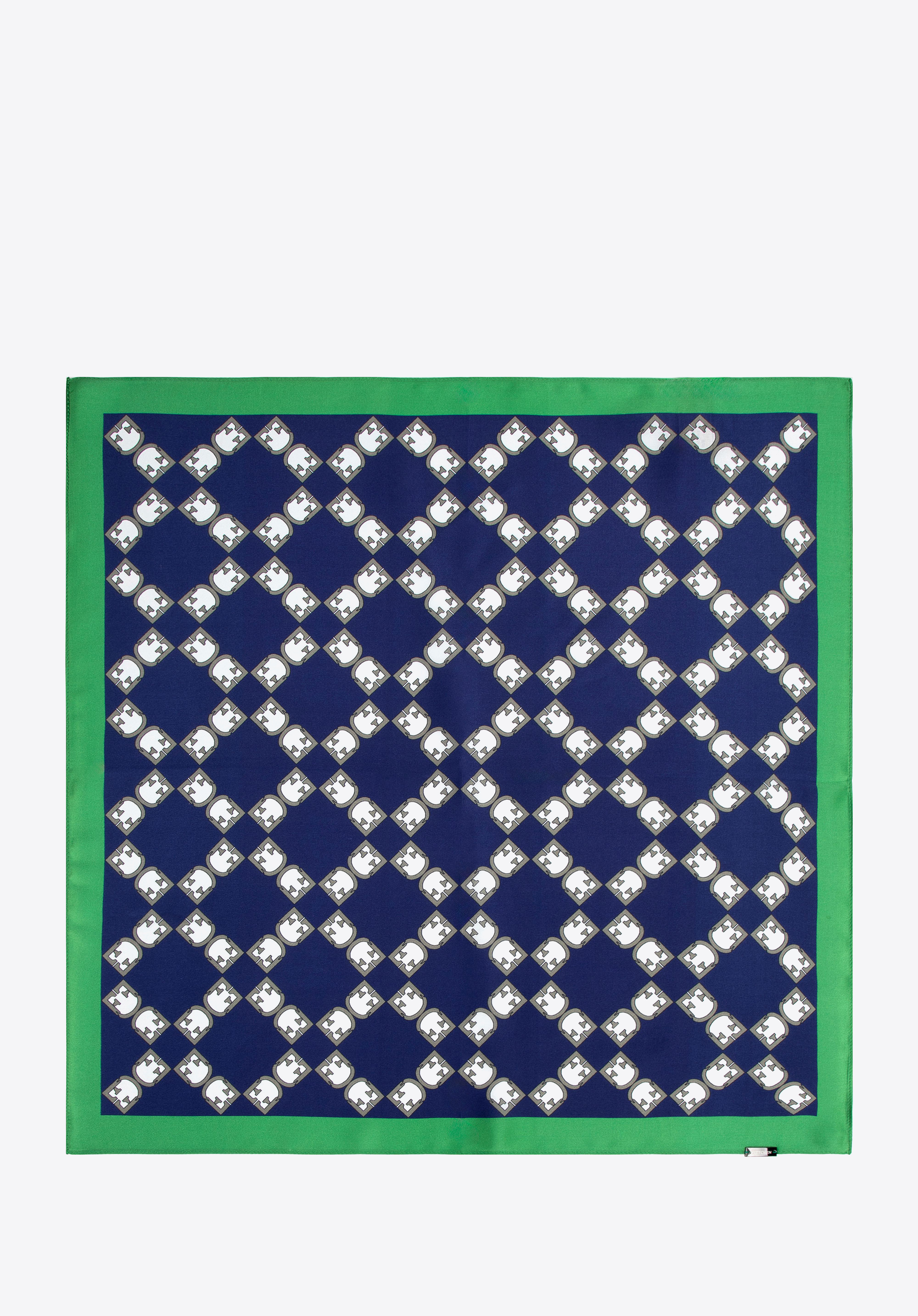 Jedwabna apaszka damska z geometrycznym monogramem, granatowo-zielony, 103-7D-S01-X4, Zdjęcie 1
