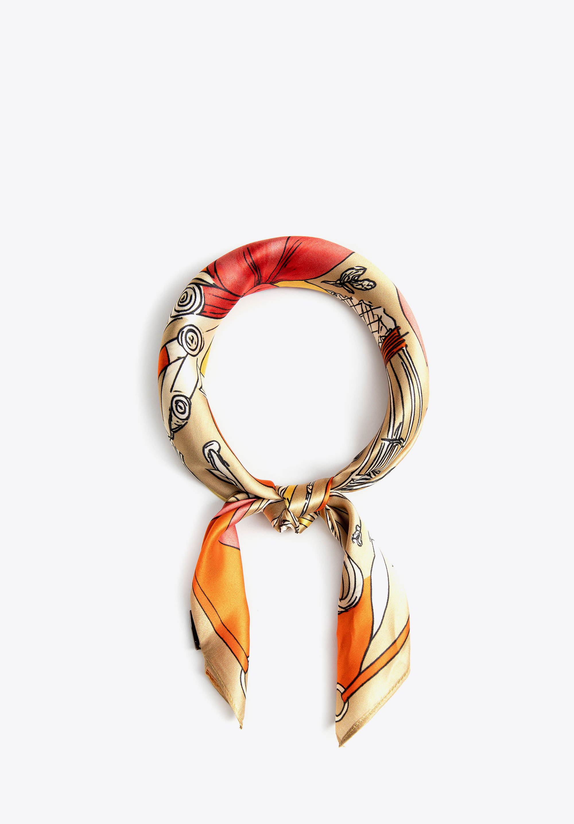 Damska apaszka z jedwabiu z dekoracyjnym motywem, beżowo-pomarańczowy, 103-7D-S01-X11, Zdjęcie 1