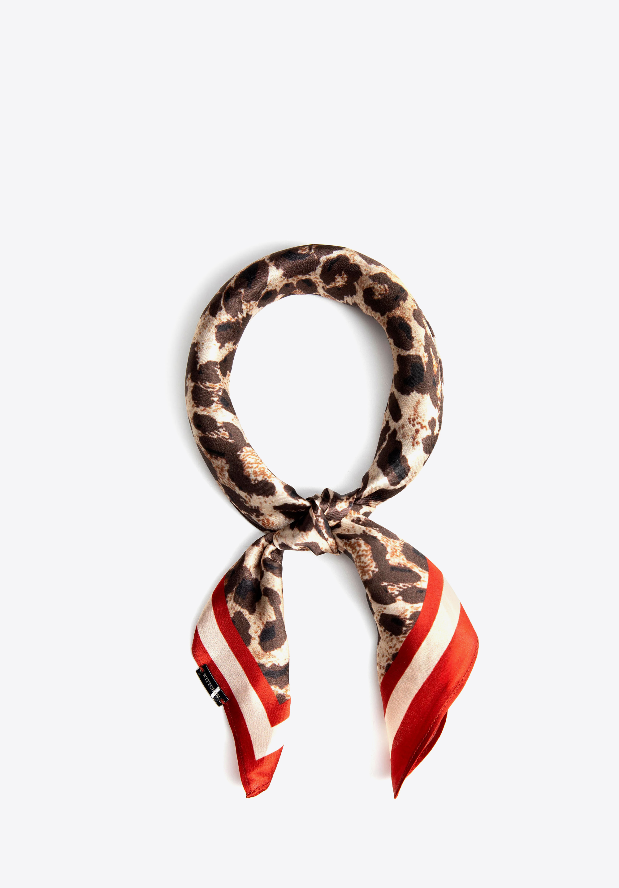 Jedwabna apaszka damska w panterkę, brązowo-czerwony, 103-7D-S01-X3, Zdjęcie 1
