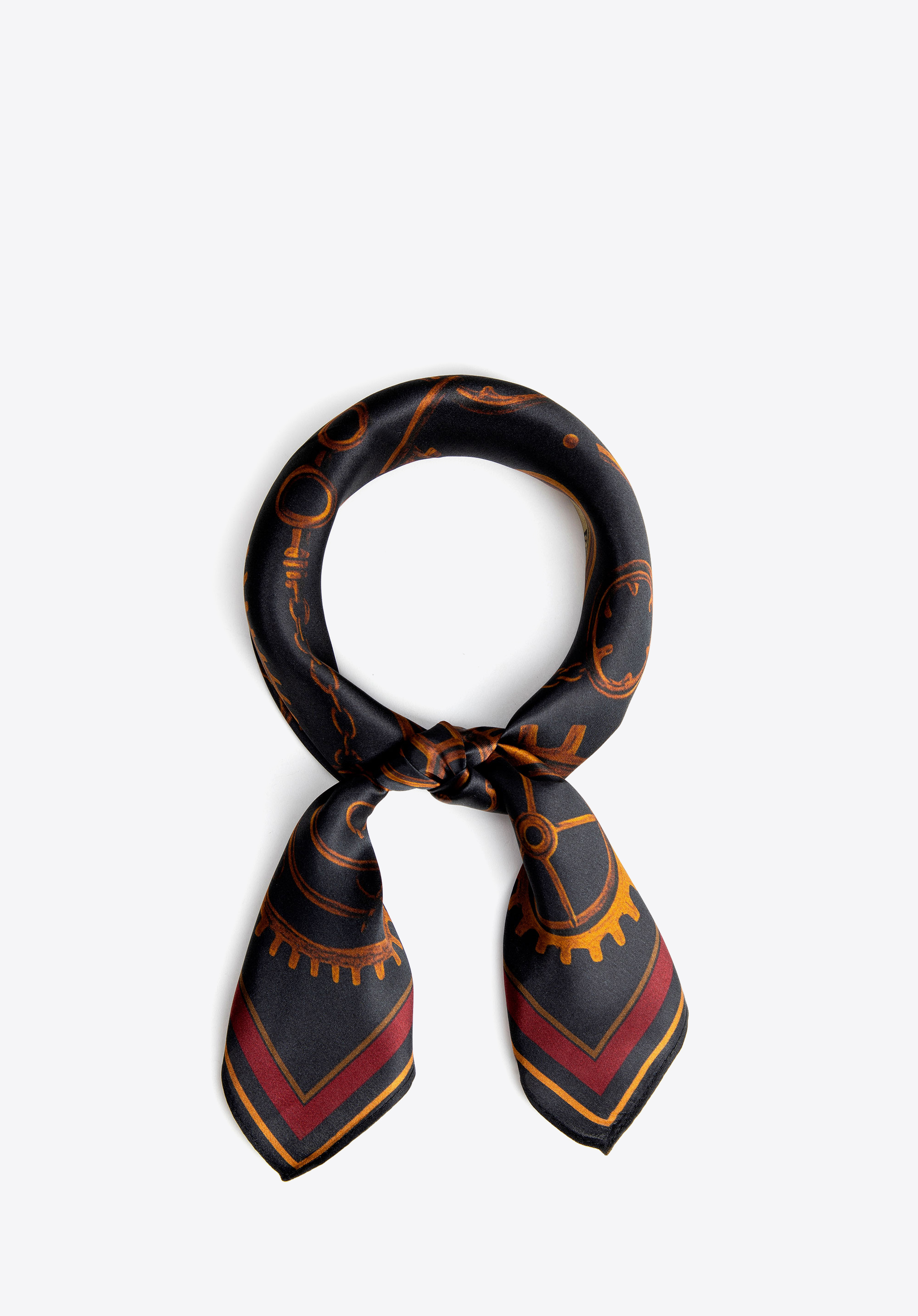 Damska apaszka z jedwabiu z dekoracyjnym wzorem vintage, czarno-brązowy, 103-7D-S01-X8, Zdjęcie 1