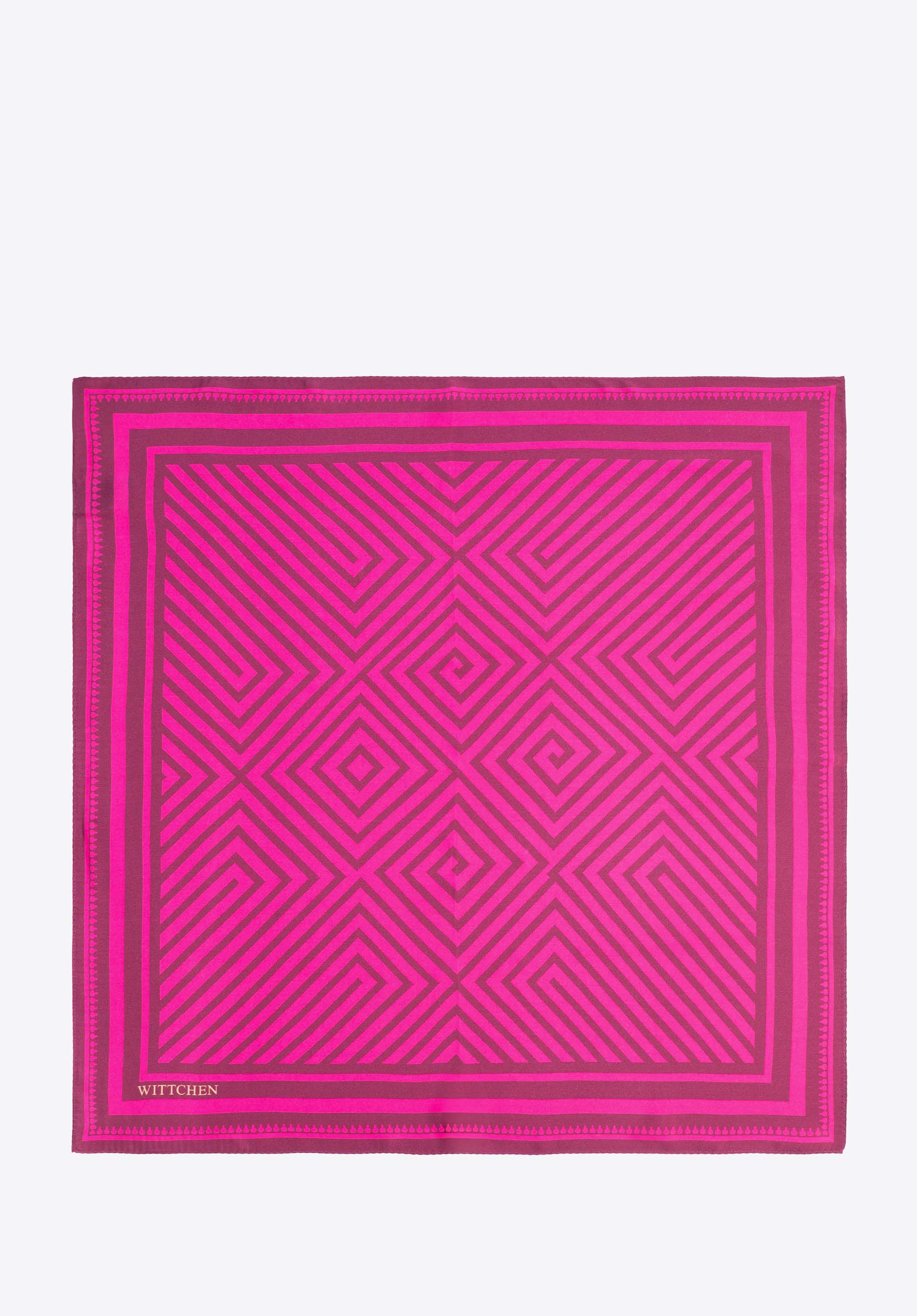 Apaszka damska z jedwabiu z geometrycznym wzorem, fuksja, 103-7D-S05-X48, Zdjęcie 1