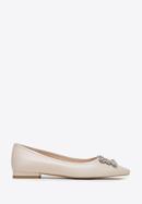 Leather ballerina shoes with crystal buckle, light beige, 98-D-956-1-35, Photo 1