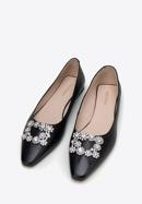 Leather ballerina shoes with crystal buckle, black, 98-D-956-9-35, Photo 2