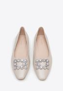 Leather ballerina shoes with crystal buckle, light beige, 98-D-956-1-38, Photo 3