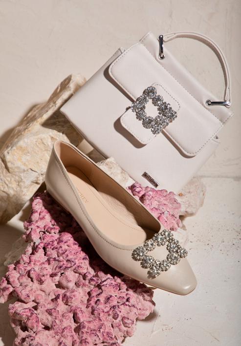 Leather ballerina shoes with crystal buckle, light beige, 98-D-956-9-40, Photo 30