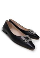 Leather ballerina shoes with crystal buckle, black, 98-D-956-1-41, Photo 4