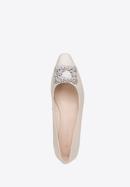 Leather ballerina shoes with crystal buckle, light beige, 98-D-956-9-38, Photo 5