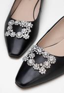 Leather ballerina shoes with crystal buckle, black, 98-D-956-1-40, Photo 8