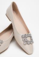 Leather ballerina shoes with crystal buckle, light beige, 98-D-956-9-38, Photo 8