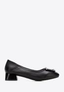 Leather ballerina shoes with decorative buckle detail, black-graphite, 94-D-950-0-37, Photo 1