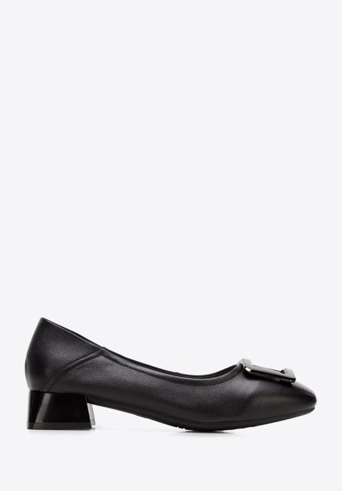 Leather ballerina shoes with decorative buckle detail, black-graphite, 94-D-950-1G-36, Photo 1