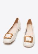 Leather ballerina shoes with decorative buckle detail, light beige, 94-D-950-1G-36, Photo 2