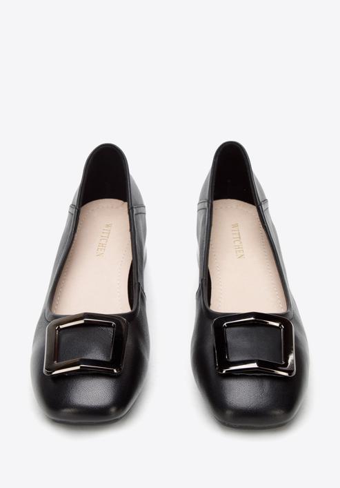 Leather ballerina shoes with decorative buckle detail, black-graphite, 94-D-950-0-37, Photo 3
