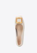 Leather ballerina shoes with decorative buckle detail, light beige, 94-D-950-1G-37, Photo 4