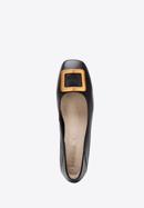 Leather ballerina shoes with decorative buckle detail, black-gold, 94-D-950-1G-35, Photo 4