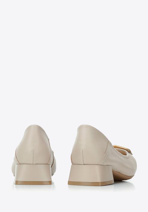 Leather ballerina shoes with decorative buckle detail, beige, 94-D-950-0-37, Photo 4