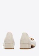Leather ballerina shoes with decorative buckle detail, light beige, 94-D-950-P-37, Photo 5