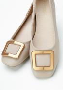 Leather ballerina shoes with decorative buckle detail, beige, 94-D-950-1G-37, Photo 7