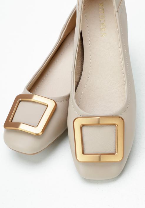 Leather ballerina shoes with decorative buckle detail, beige, 94-D-950-0-37, Photo 7