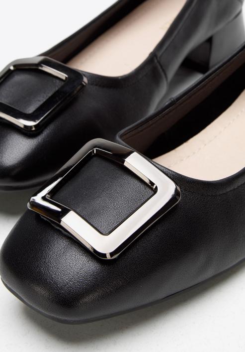 Leather ballerina shoes with decorative buckle detail, black-graphite, 94-D-950-1G-36, Photo 8