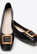 Leather ballerina shoes with decorative buckle detail, black-gold, 94-D-950-1B-36, Photo 8