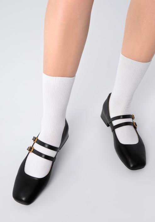 Classic leather double strap ballerina shoes, black, 98-D-963-1-36, Photo 15